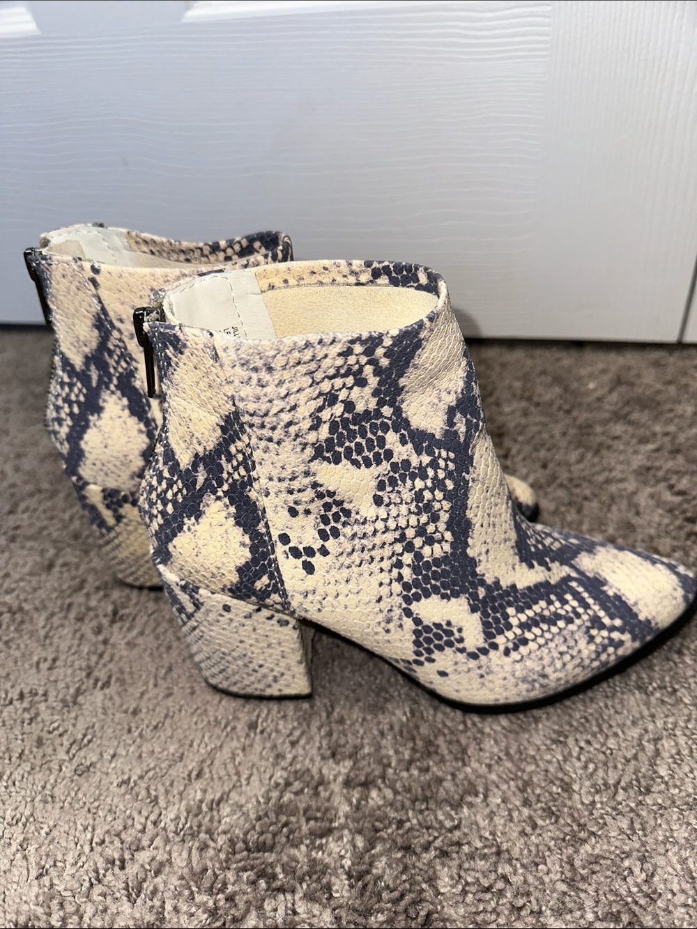 Steve Madden Snake-Print Ankle Booties in Cream and Black